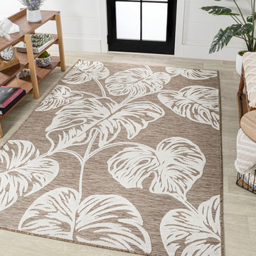 Tobago High-low Two-tone Monstera Leaf Indoor/Outdoor Area Rug